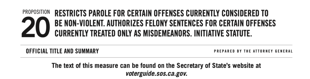 Screenshot from Proposition 20 in the 2020 California Voter's Guide