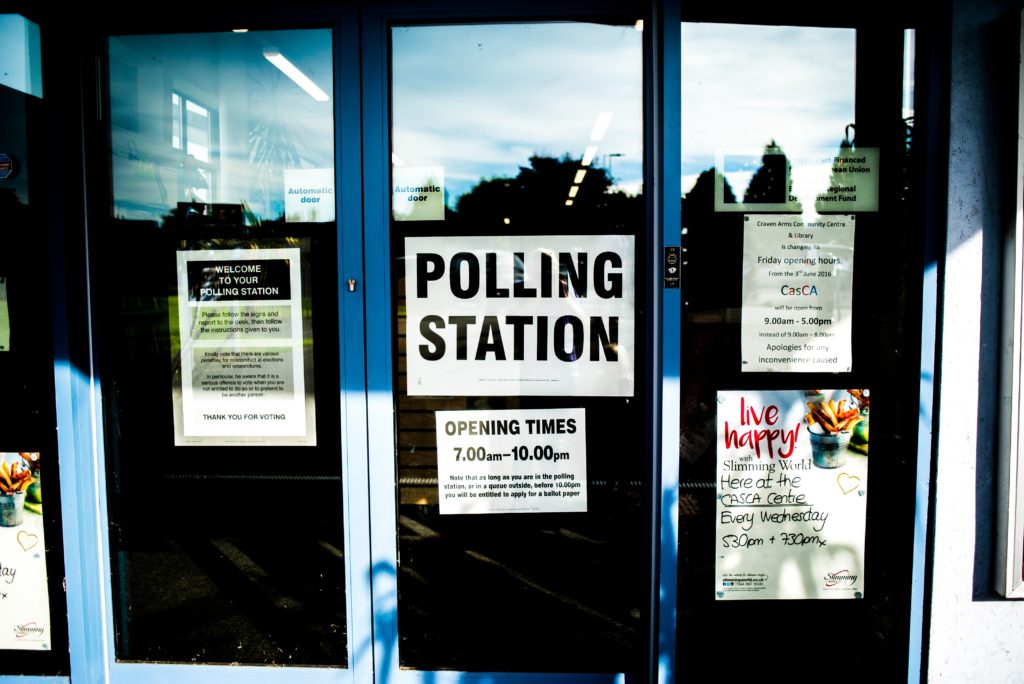 Photograph of a polling station.