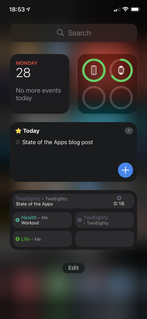 Screenshot of the iOS 14 'today' view, showing several widgets.