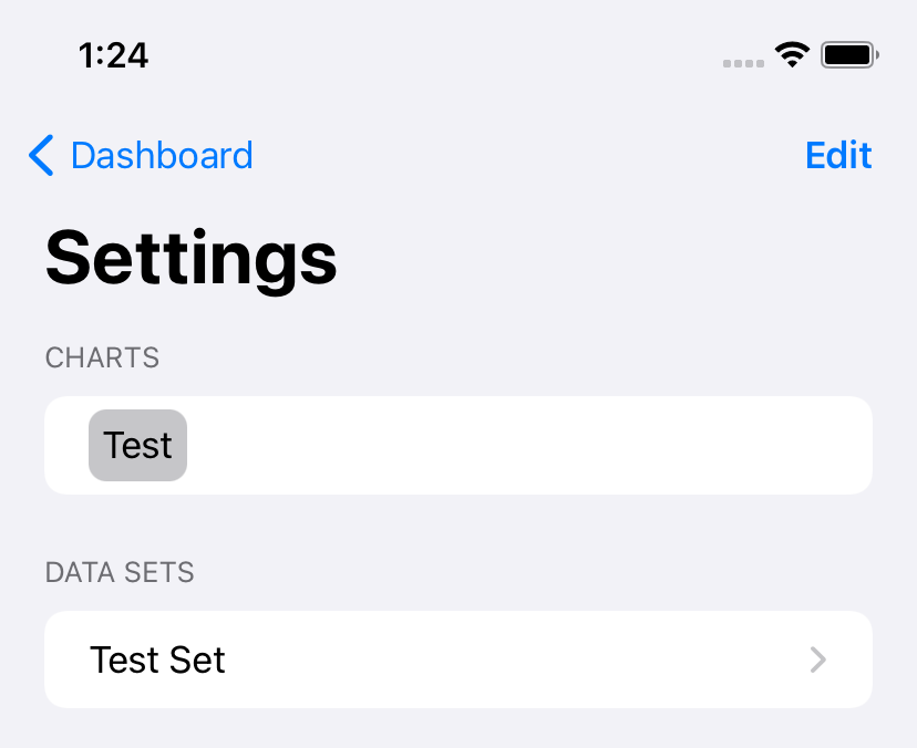 Screenshot of a Settings screen showing two lists, with an 'edit' button.