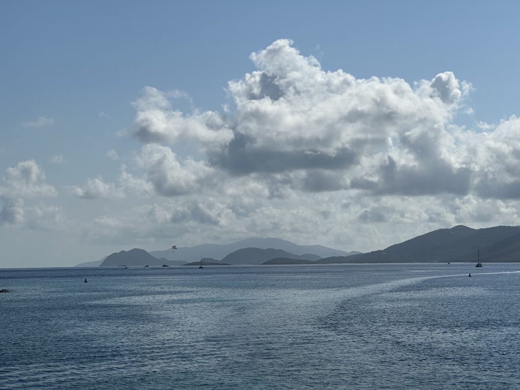 Photograph of St. John Island, taken from the ferry leaving St. Thomas Island.